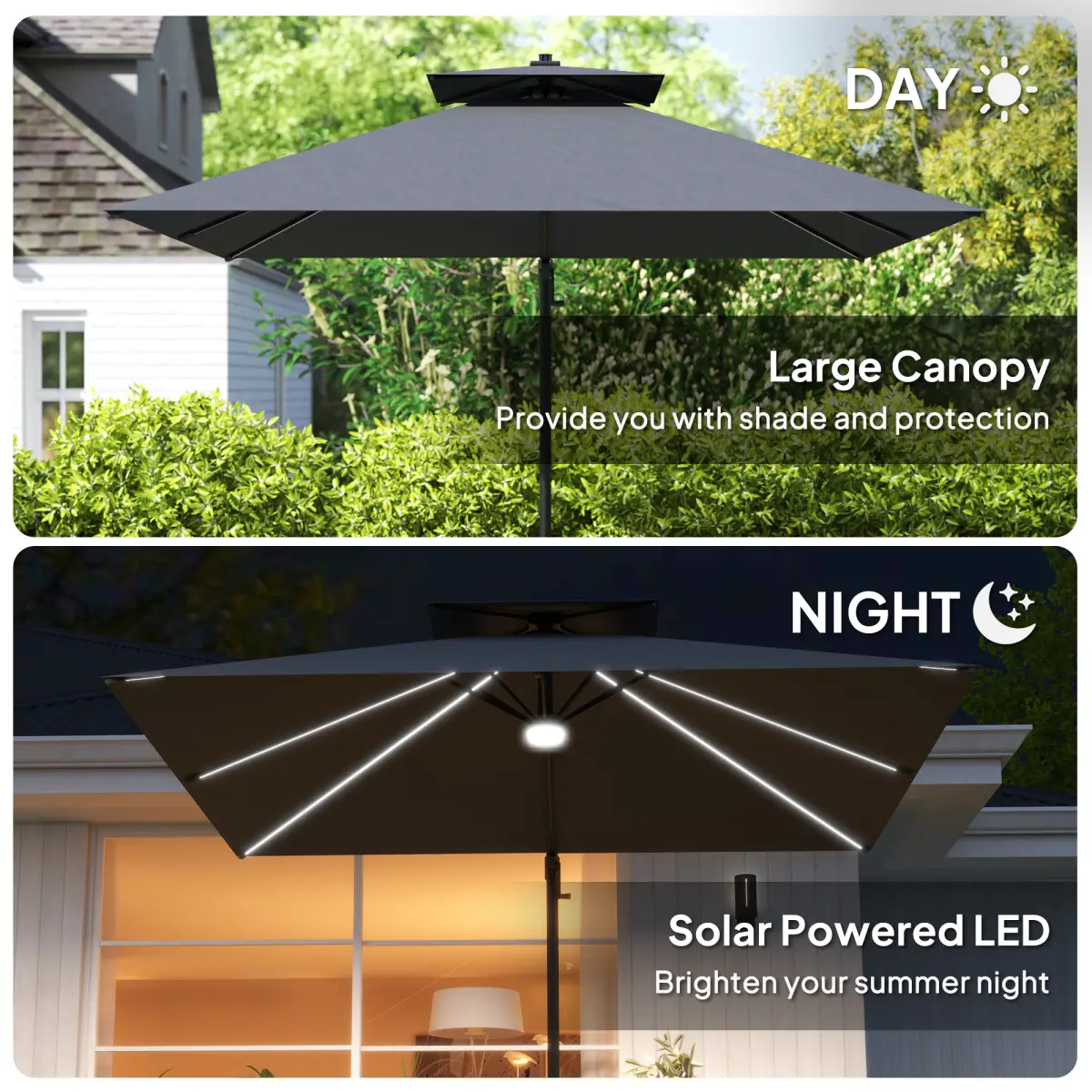 Outsunny Outsunny 2.5m Cantilever Parasol, Garden Parasol with Lights - Parasol