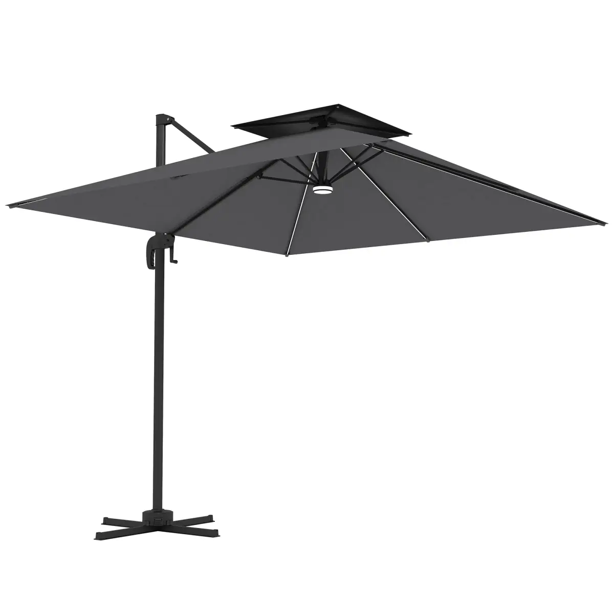 Outsunny Outsunny 2.5m Cantilever Parasol, Garden Parasol with Lights - Parasol