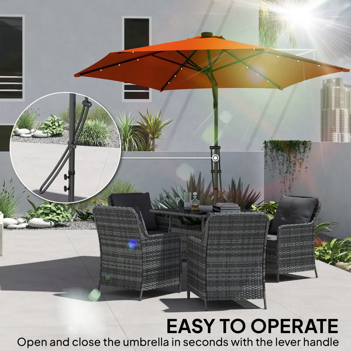 Outsunny Outsunny 3(m) Cantilever Garden Parasol Umbrella W/ Solar LED - Parasol