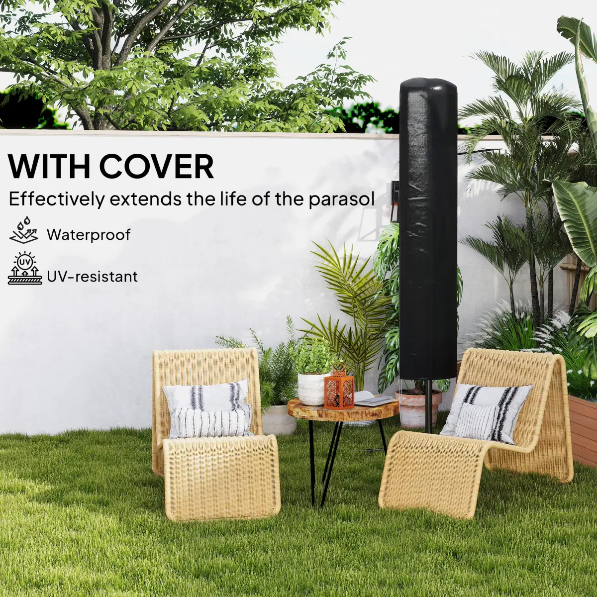 Outsunny Outsunny 3(m) Cantilever Garden Parasol Umbrella W/ Solar LED - Parasol