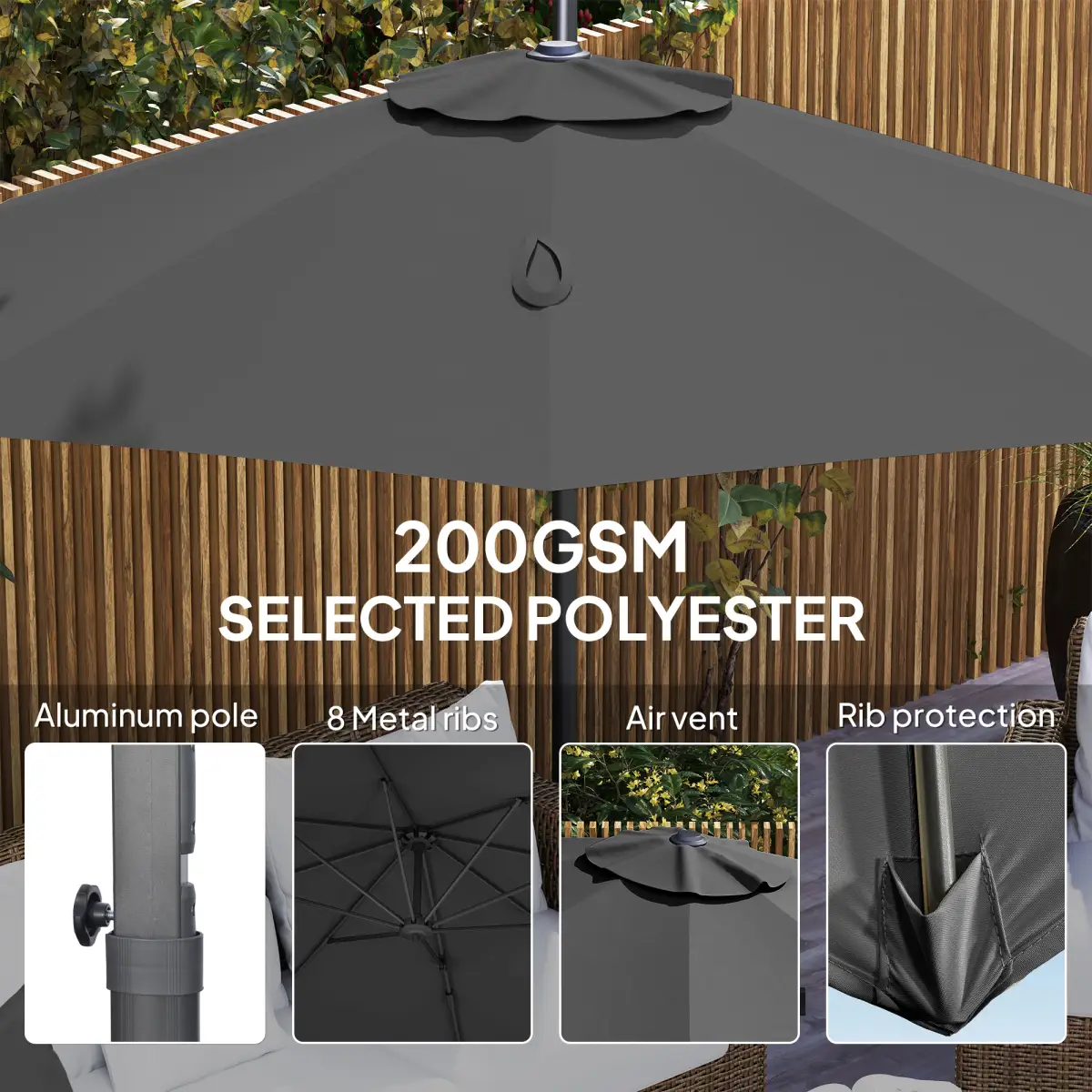 Outsunny Outsunny 3 x 3(m) Cantilever Parasol Garden Umbrella with Cross Base - Parasol