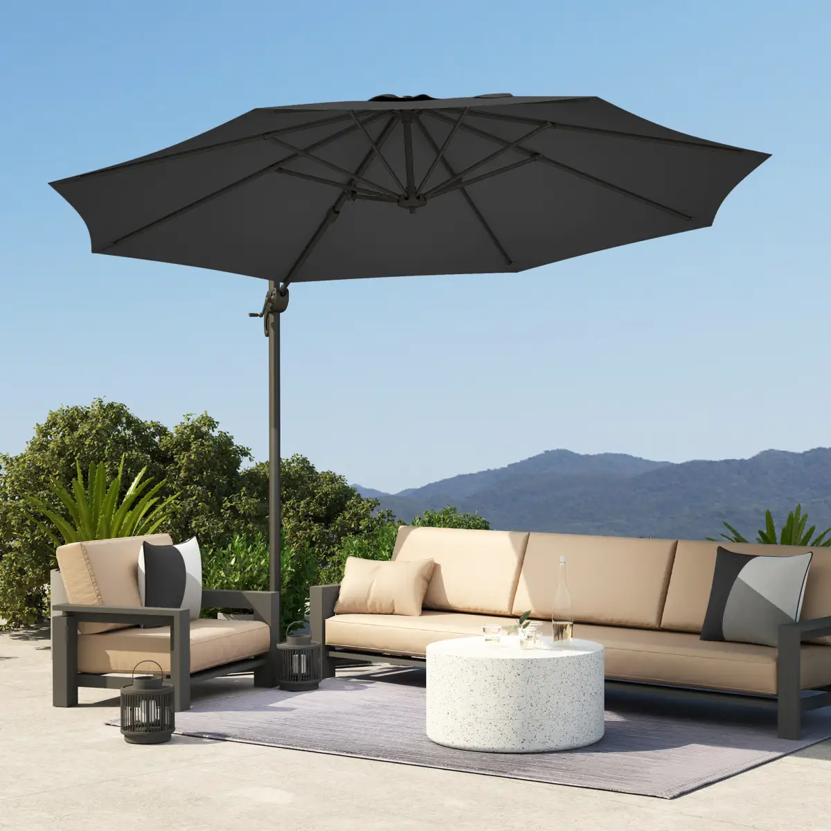 Outsunny Outsunny 3 x 3(m) Cantilever Parasol Garden Umbrella with Cross Base - Parasol