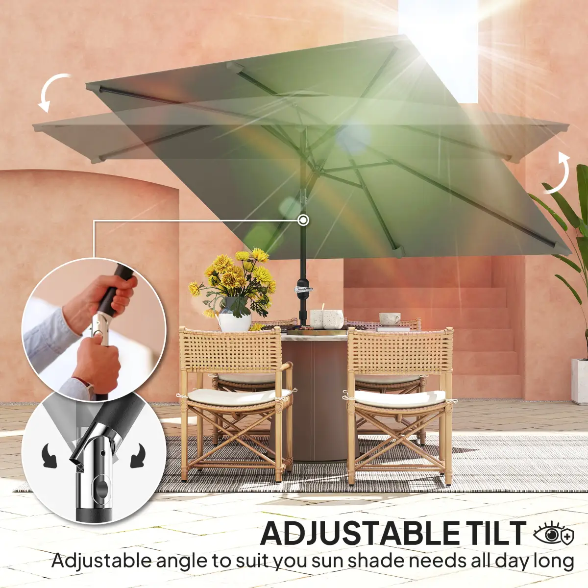 Outsunny Outsunny 3x2m Garden Parasol Canopy Tilt Crank 6 Ribs Sun Shade - Parasol