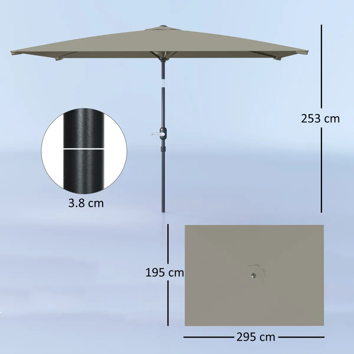 Outsunny Outsunny 3x2m Garden Parasol Canopy Tilt Crank 6 Ribs Sun Shade - Parasol