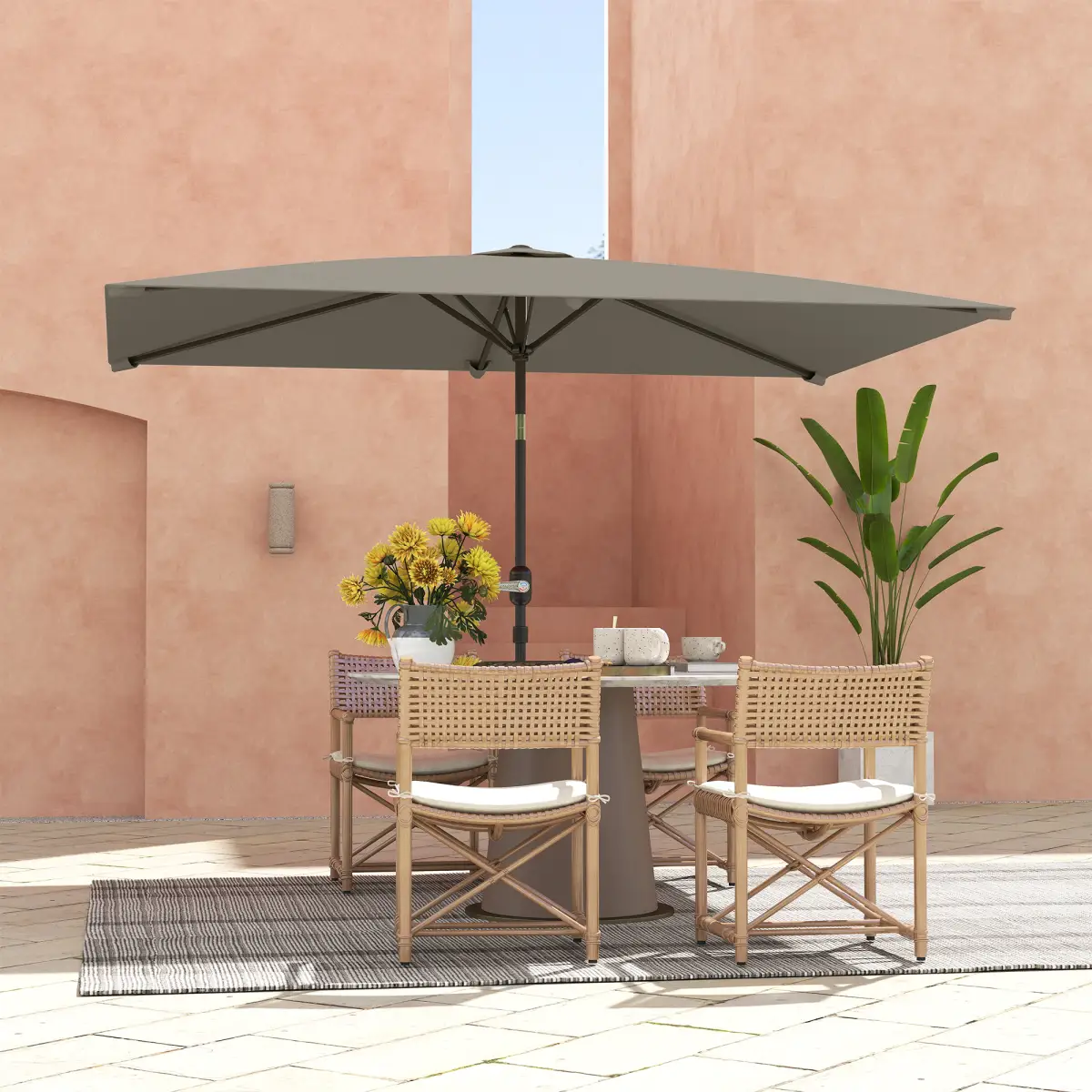 Outsunny Outsunny 3x2m Garden Parasol Canopy Tilt Crank 6 Ribs Sun Shade - Parasol