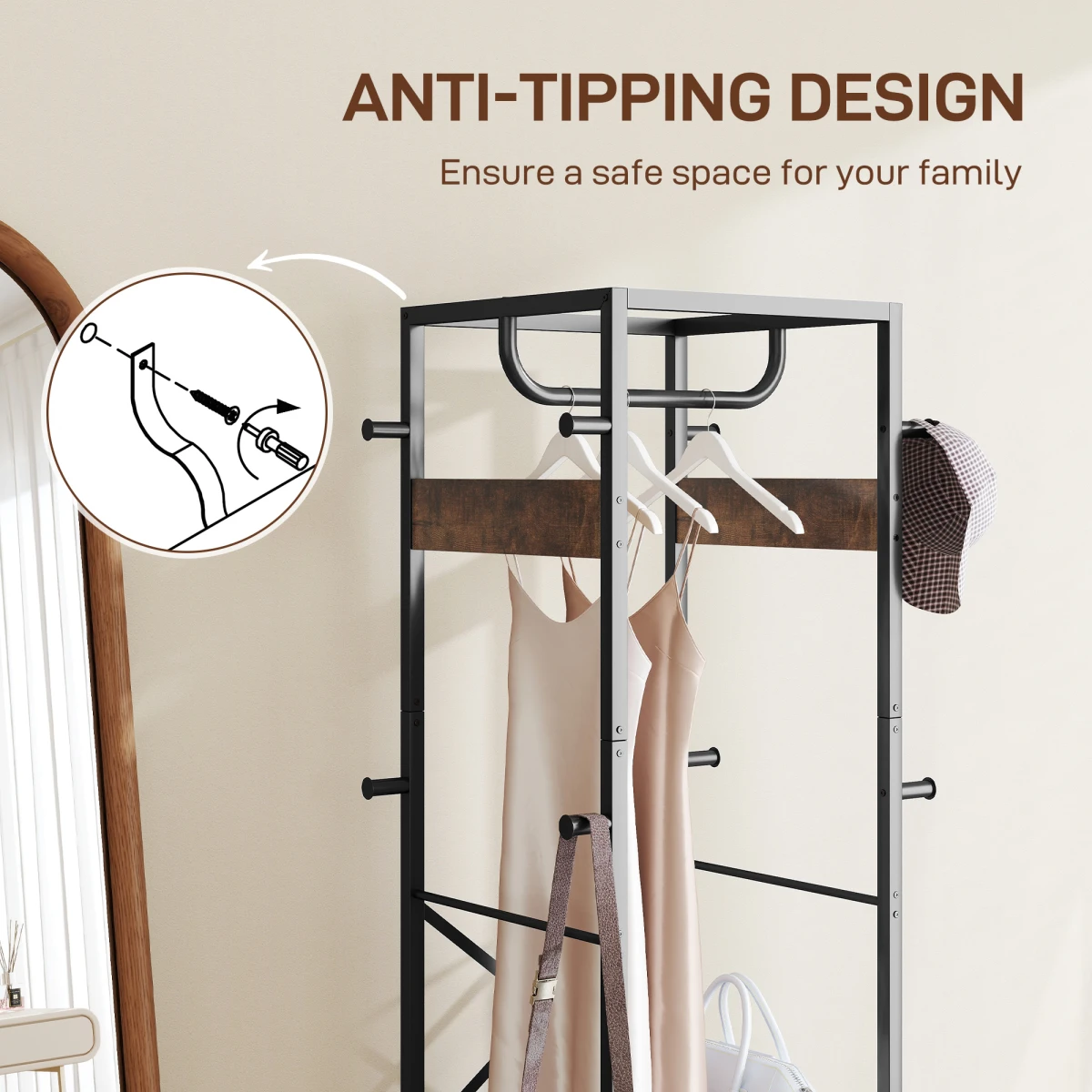 HOMCOM Clothes Rack 40cm Rail Shelves Hooks Small Spaces - Wardrobe