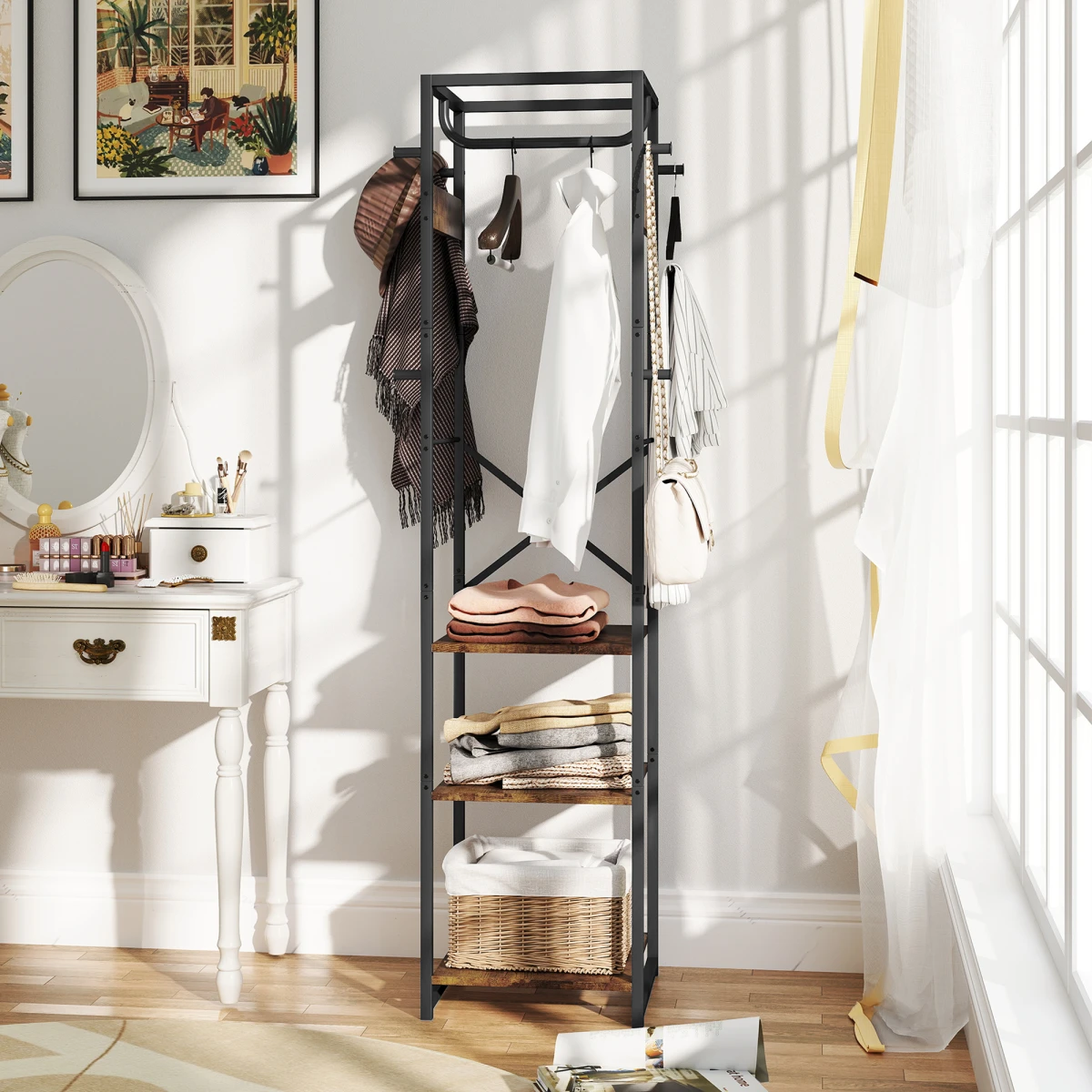 HOMCOM Clothes Rack 40cm Rail Shelves Hooks Small Spaces - Wardrobe