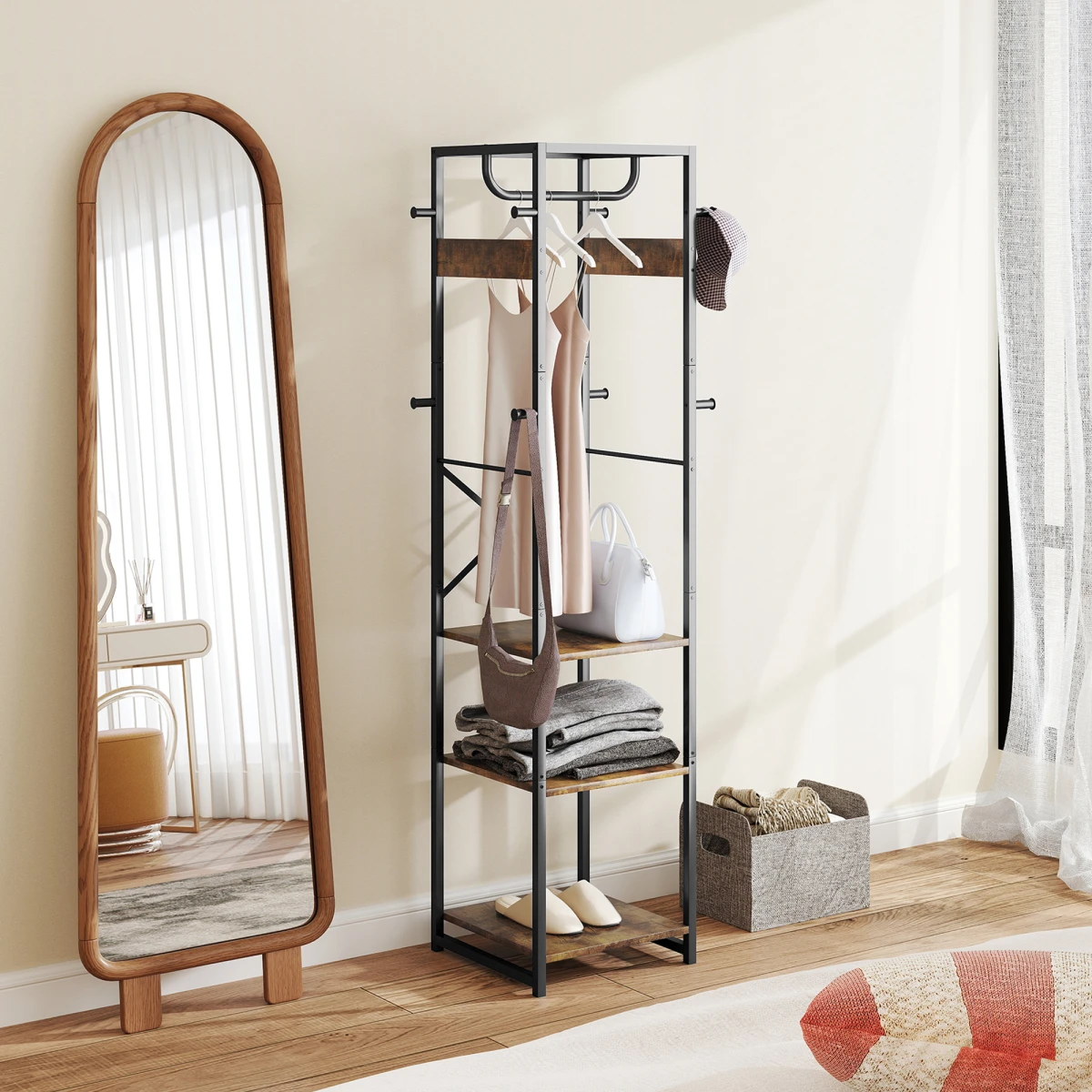 HOMCOM Clothes Rack 40cm Rail Shelves Hooks Small Spaces - Wardrobe