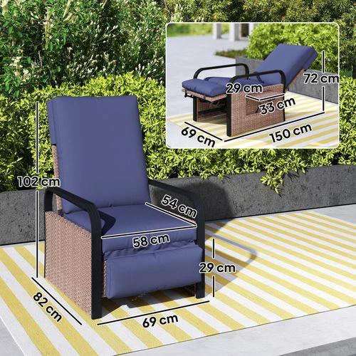 Outsunny Rattan Garden Recliner Chair 140 Degree Recline with Removable Cushion for Outdoor Relaxation by Outsunny