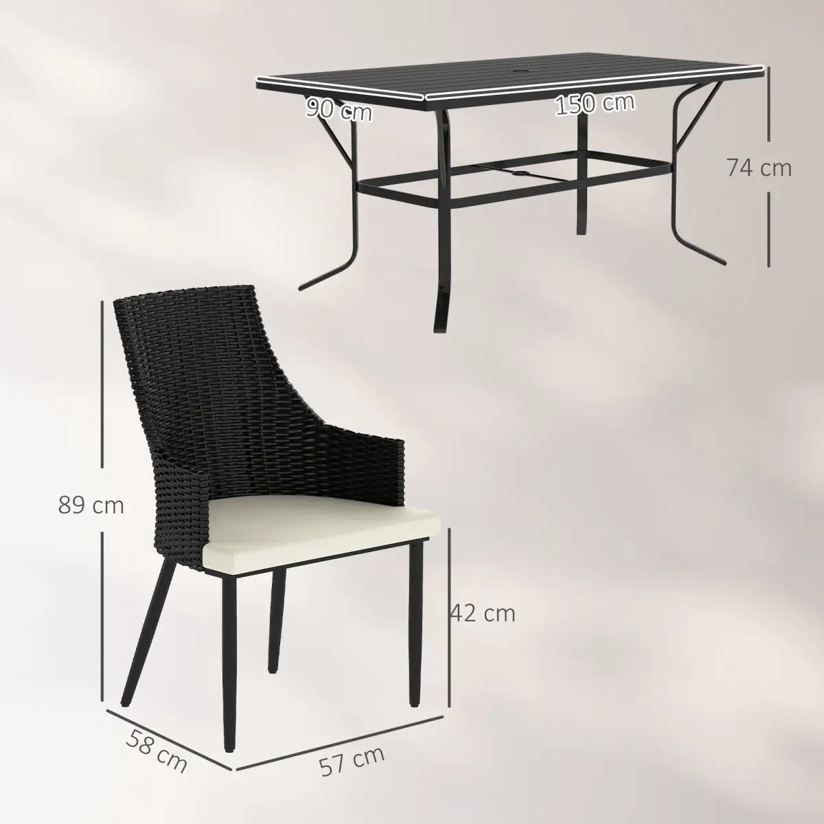 Outsunny Outsunny 6 Seater Garden Furniture with Cushions, Parasol Hole - Garden Set