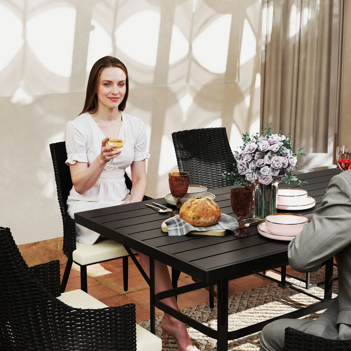 Outsunny Outsunny 6 Seater Garden Furniture with Cushions, Parasol Hole - Garden Set