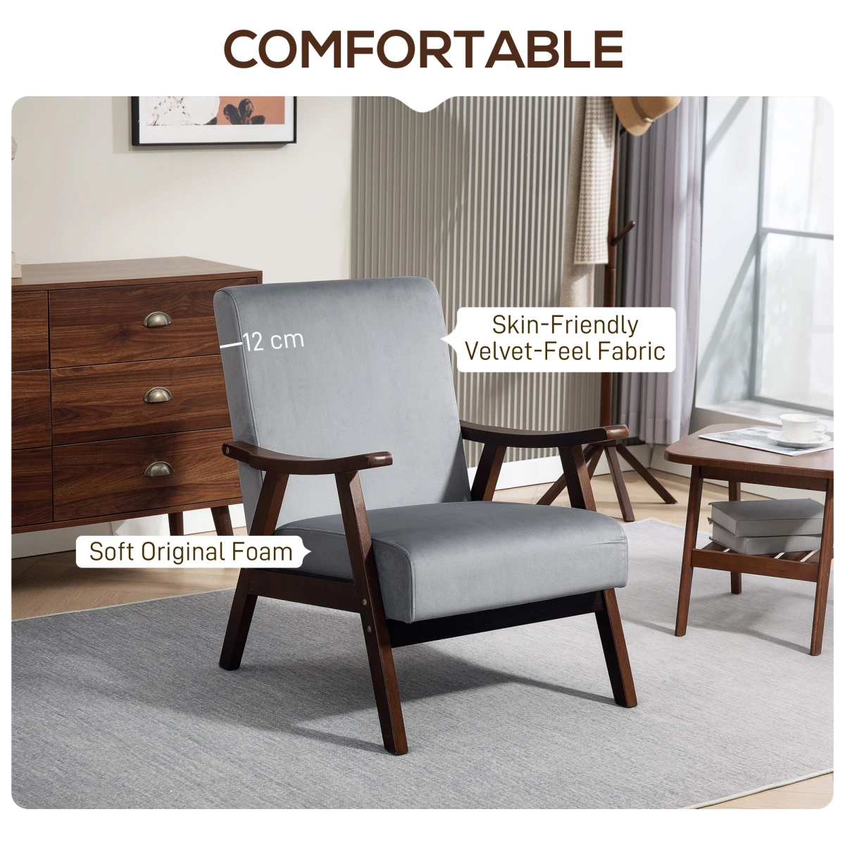 HOMCOM HOMCOM Velvet Armchair 17cm Seat ThickPadded Home - Armchair
