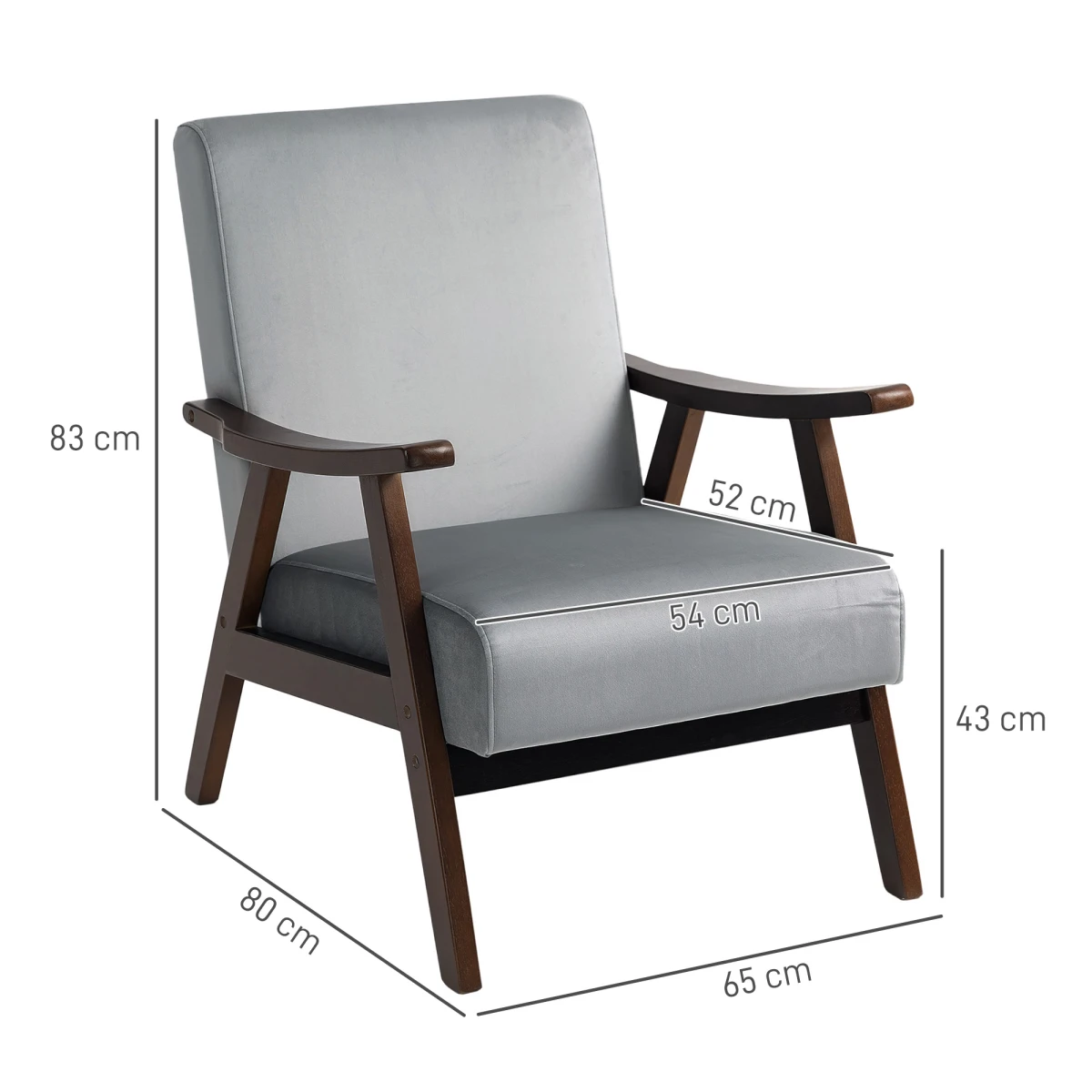 HOMCOM HOMCOM Velvet Armchair 17cm Seat ThickPadded Home - Armchair