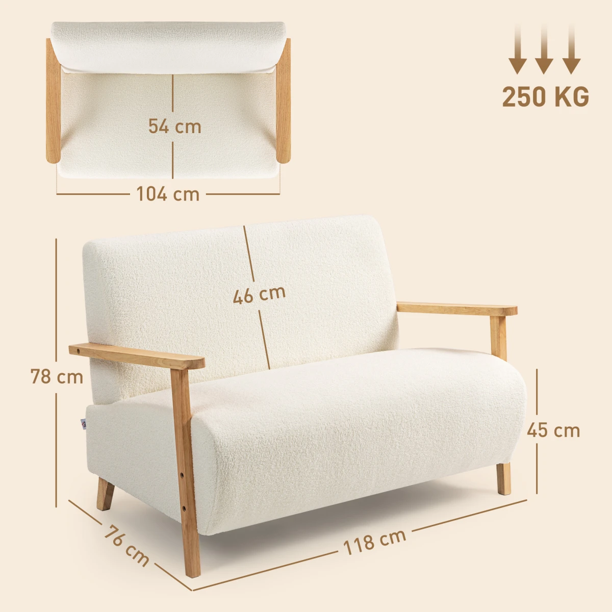 HOMCOM HOMCOM Two Seater Sofa Compact Sherpa Fabric Small Spaces - Sofa