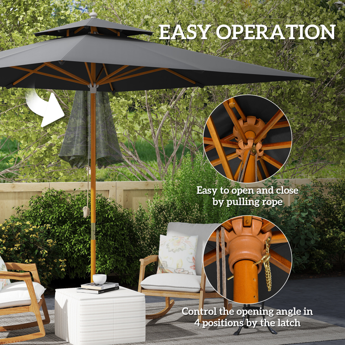 Outsunny Outsunny 3(m) Wood Square Umbrella Garden Market Parasol Sunshade - Parasol