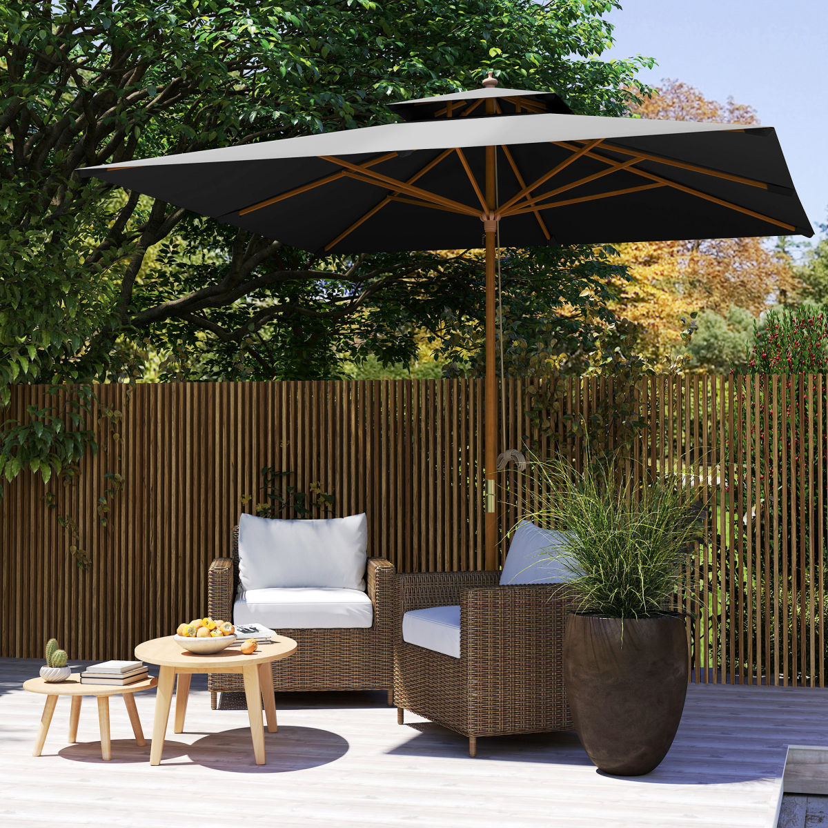 Outsunny Outsunny 3(m) Wood Square Umbrella Garden Market Parasol Sunshade - Parasol