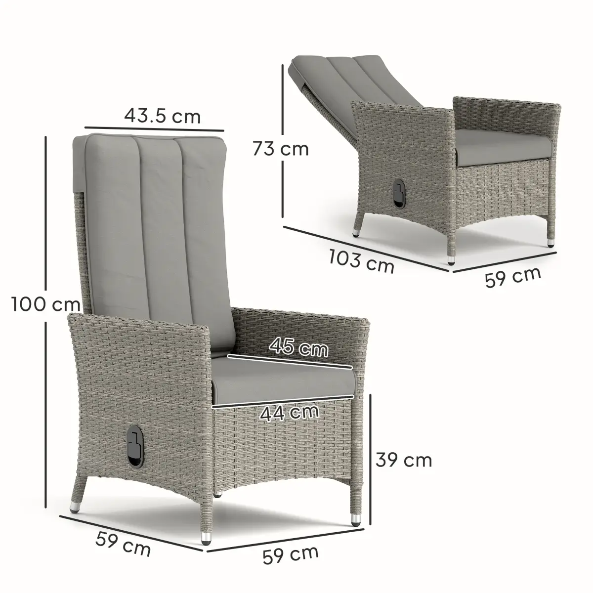 Outsunny Outsunny Rattan Garden Recliner Chair with Adjustable Backrest - Garden Chairs