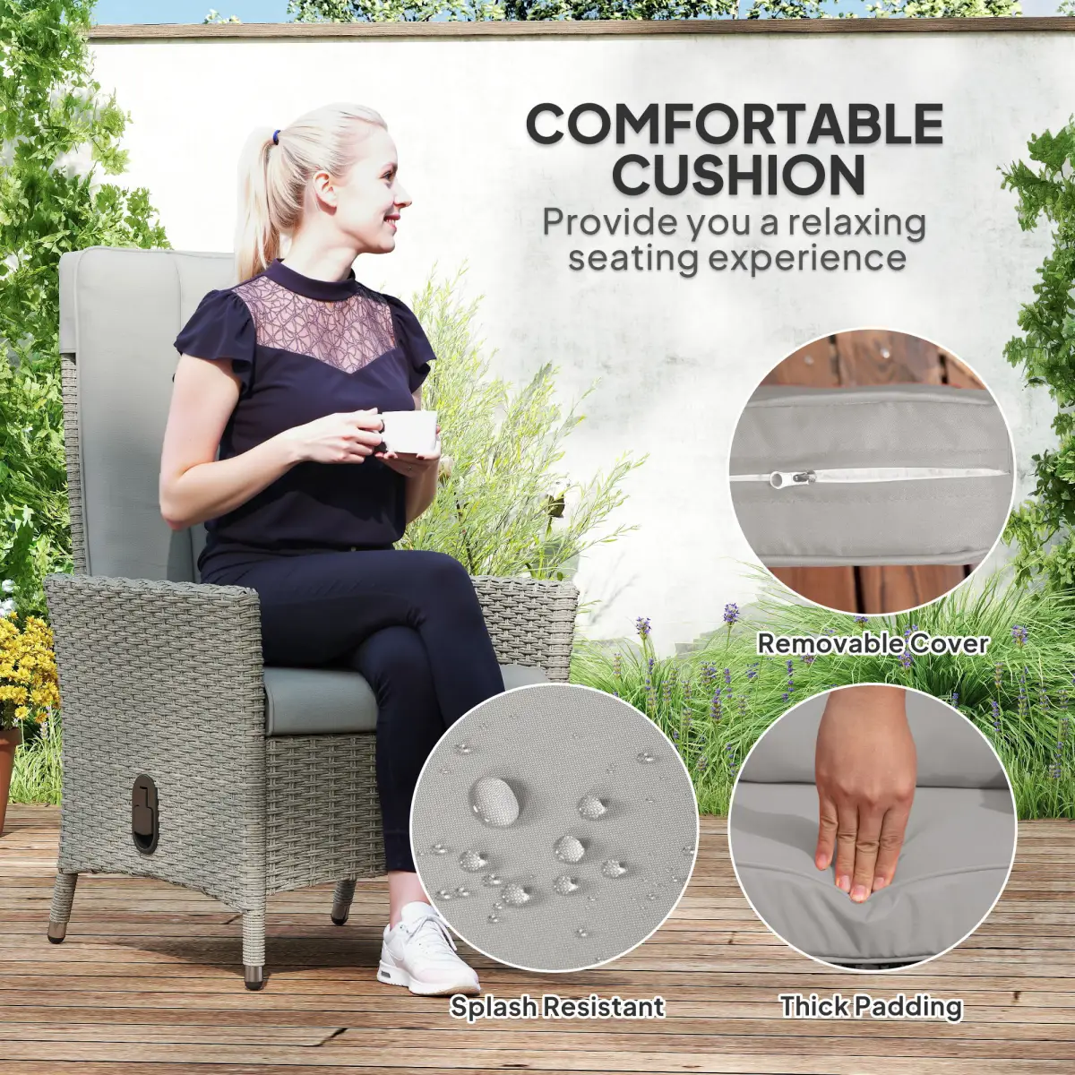 Outsunny Outsunny Rattan Garden Recliner Chair with Adjustable Backrest - Garden Chairs