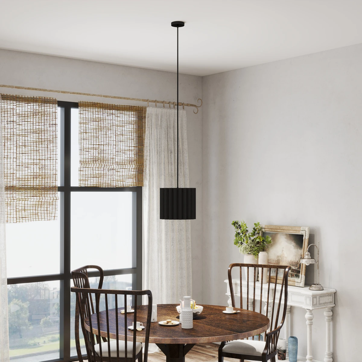HOMCOM Linen Pendant Light Long Cord E27 Living Room Illumination With Soft Diffused Glow by HOMCOM