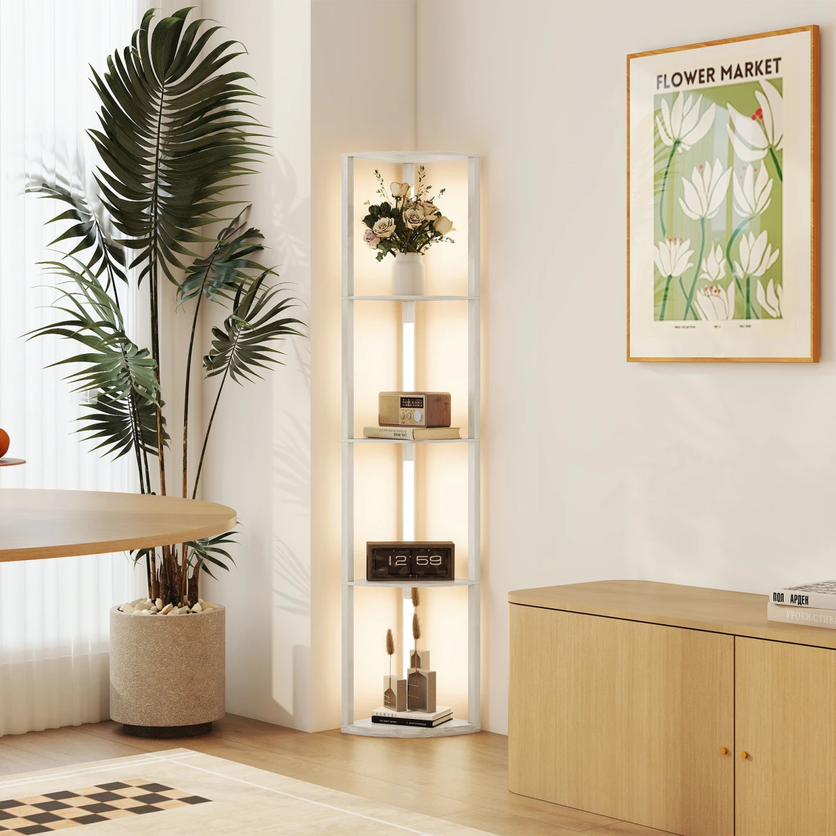 HOMCOM HOMCOM Corner Floor Lamp with Three Shelves and Dimmable Light - Lamp