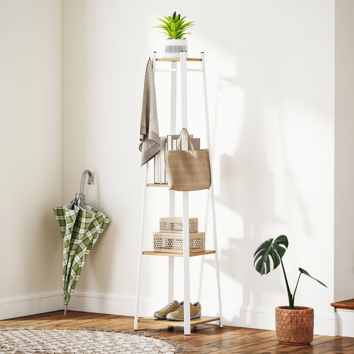 HOMCOM Homcom Clothes Rack With Storage Three Tier 8 Hooks Home - Wardrobe