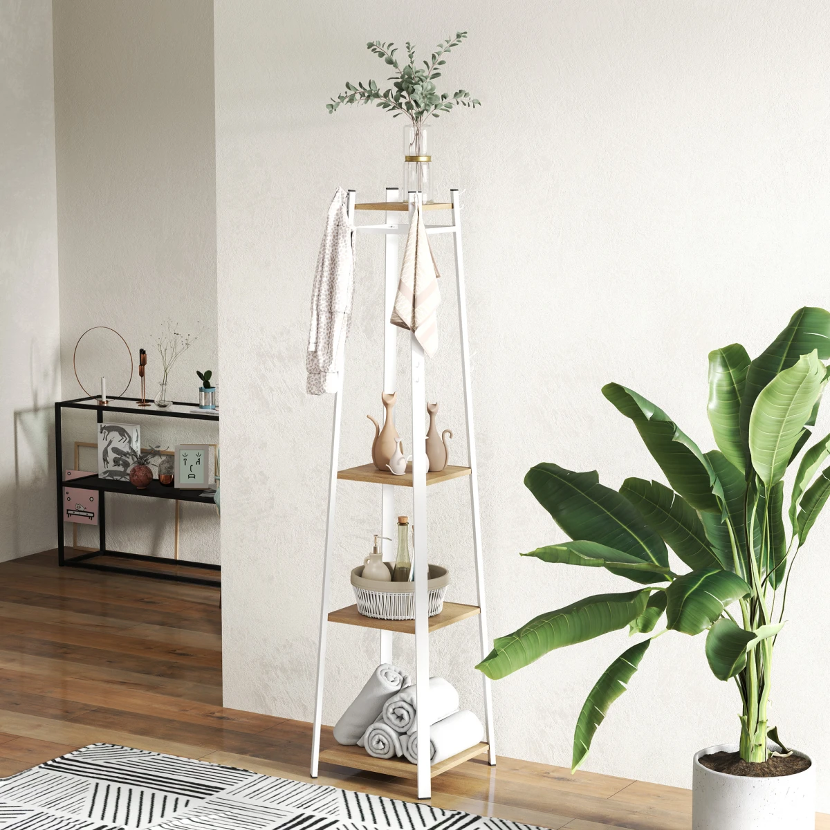 HOMCOM Homcom Clothes Rack With Storage Three Tier 8 Hooks Home - Wardrobe