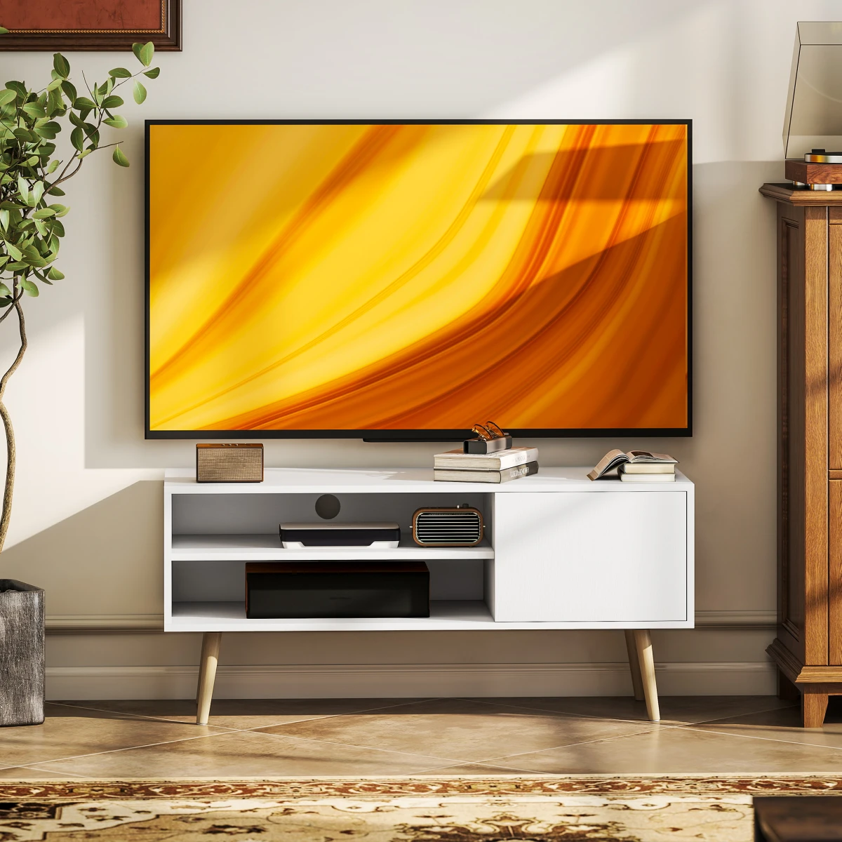 HOMCOM HOMCOM TV Unit Cabinet 55 Inch With Cupboard Shelves - TV Unit