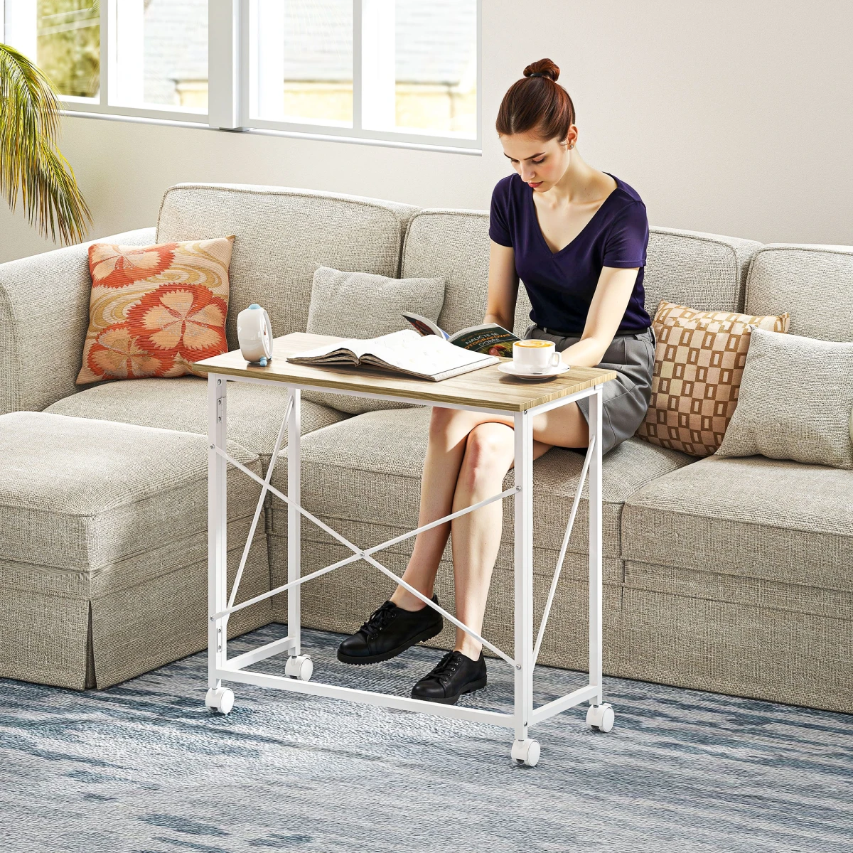 HOMCOM HOMCOM Folding Desk On Wheels Writing Table With Brakes For Home Office And Study - Desk