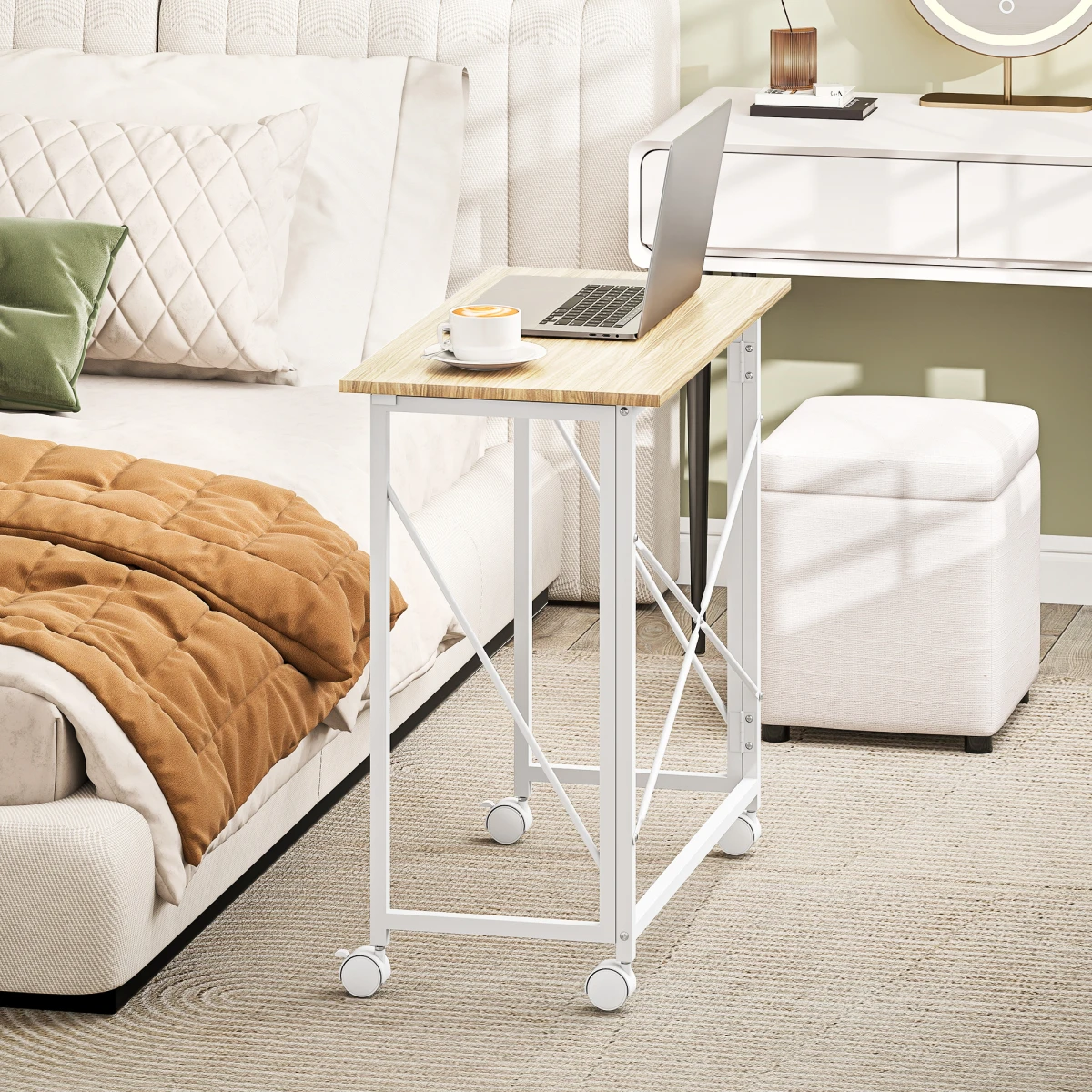 HOMCOM HOMCOM Folding Desk On Wheels Writing Table With Brakes For Home Office And Study - Desk