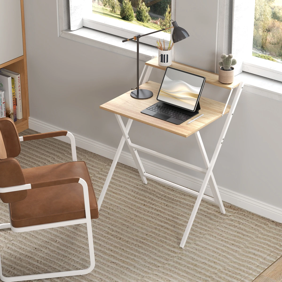 HOMCOM Folding Computer Desk 70 cm With Monitor Shelf Space Saving Design For Small Rooms And Apartments by HOMCOM