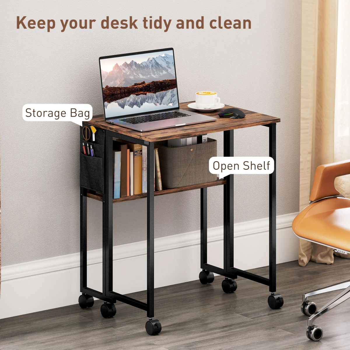 HOMCOM Foldable Computer Desk 63cm on Wheels with Drop Leaf for Small Spaces Home Office by HOMCOM