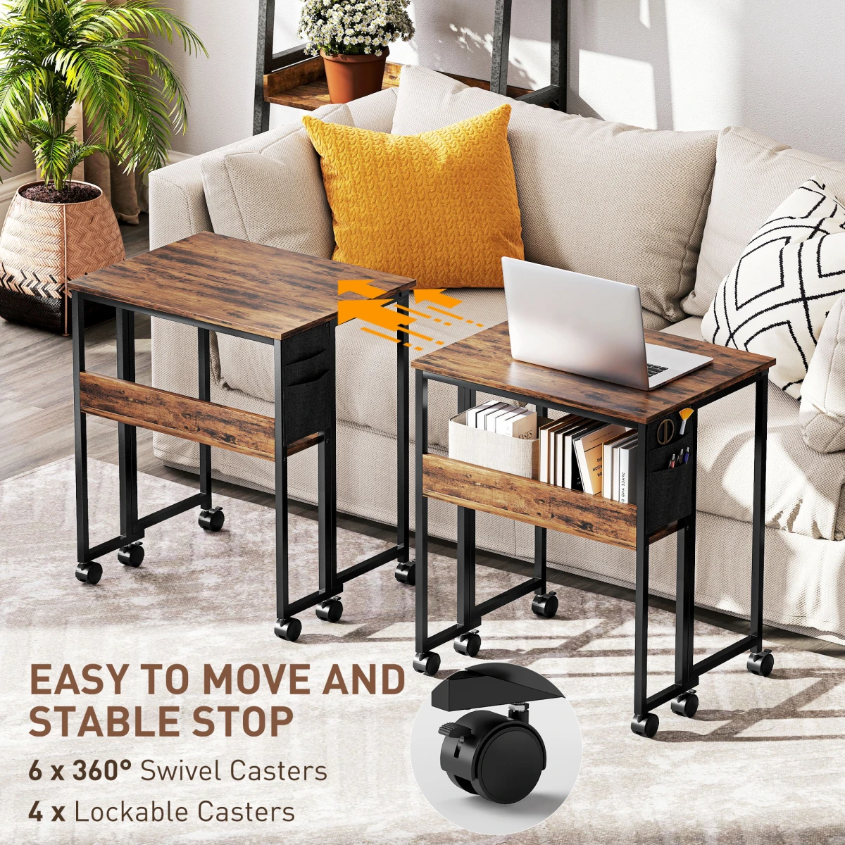 HOMCOM Foldable Computer Desk 63cm on Wheels with Drop Leaf for Small Spaces Home Office by HOMCOM