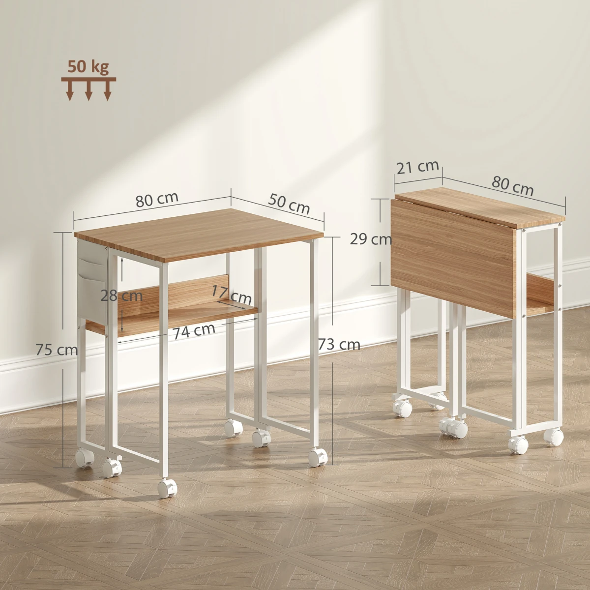 HOMCOM HOMCOM Foldable Computer Desk 80cm Wide On Wheels with Drop Leaf and Storage Shelf for Small Spaces - Desk