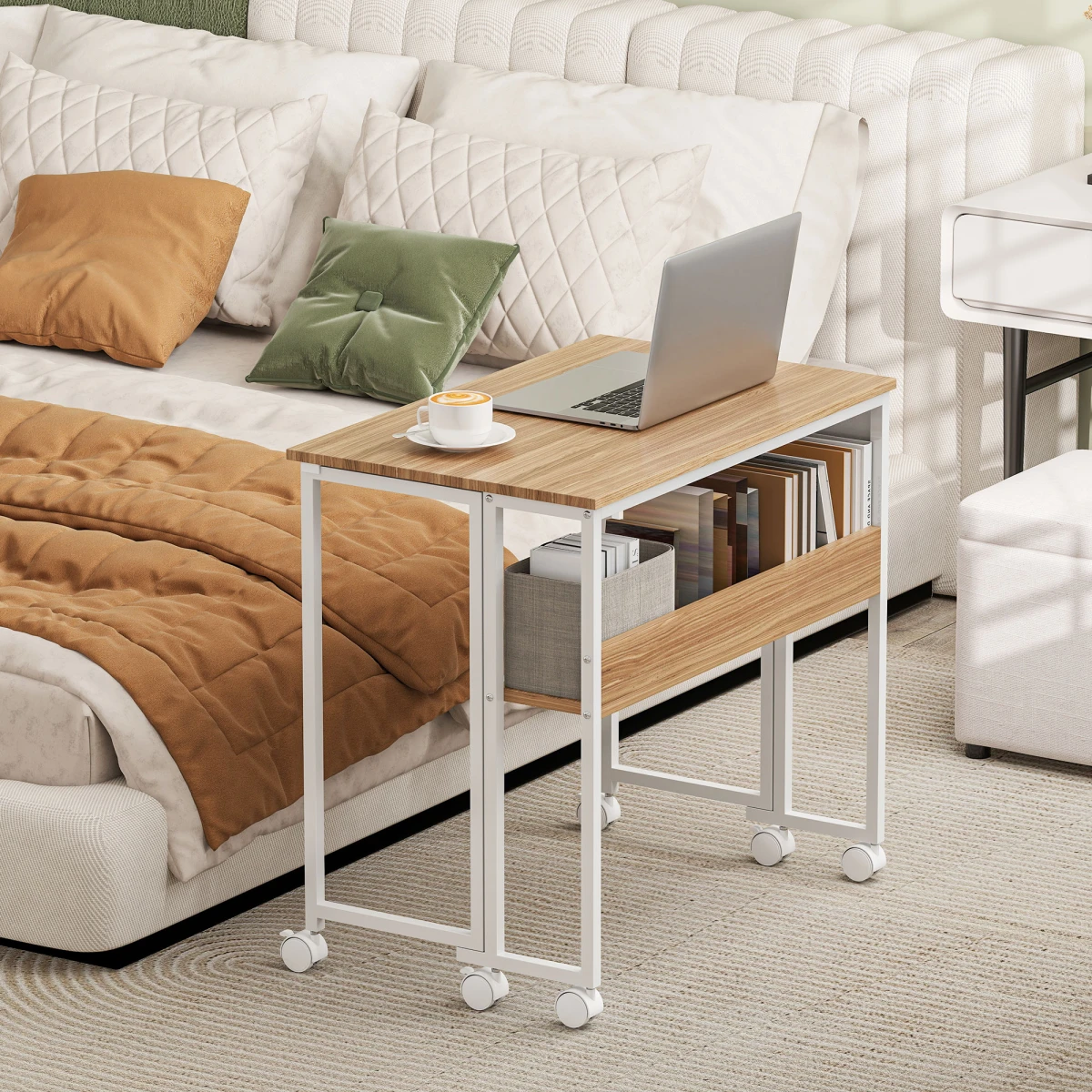 HOMCOM Foldable Computer Desk 80cm Wide On Wheels with Drop Leaf and Storage Shelf for Small Spaces by HOMCOM