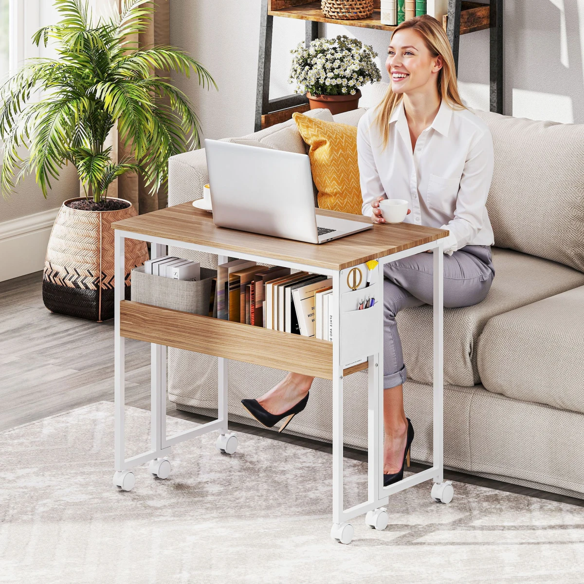 HOMCOM Foldable Computer Desk 80cm Wide On Wheels with Drop Leaf and Storage Shelf for Small Spaces by HOMCOM