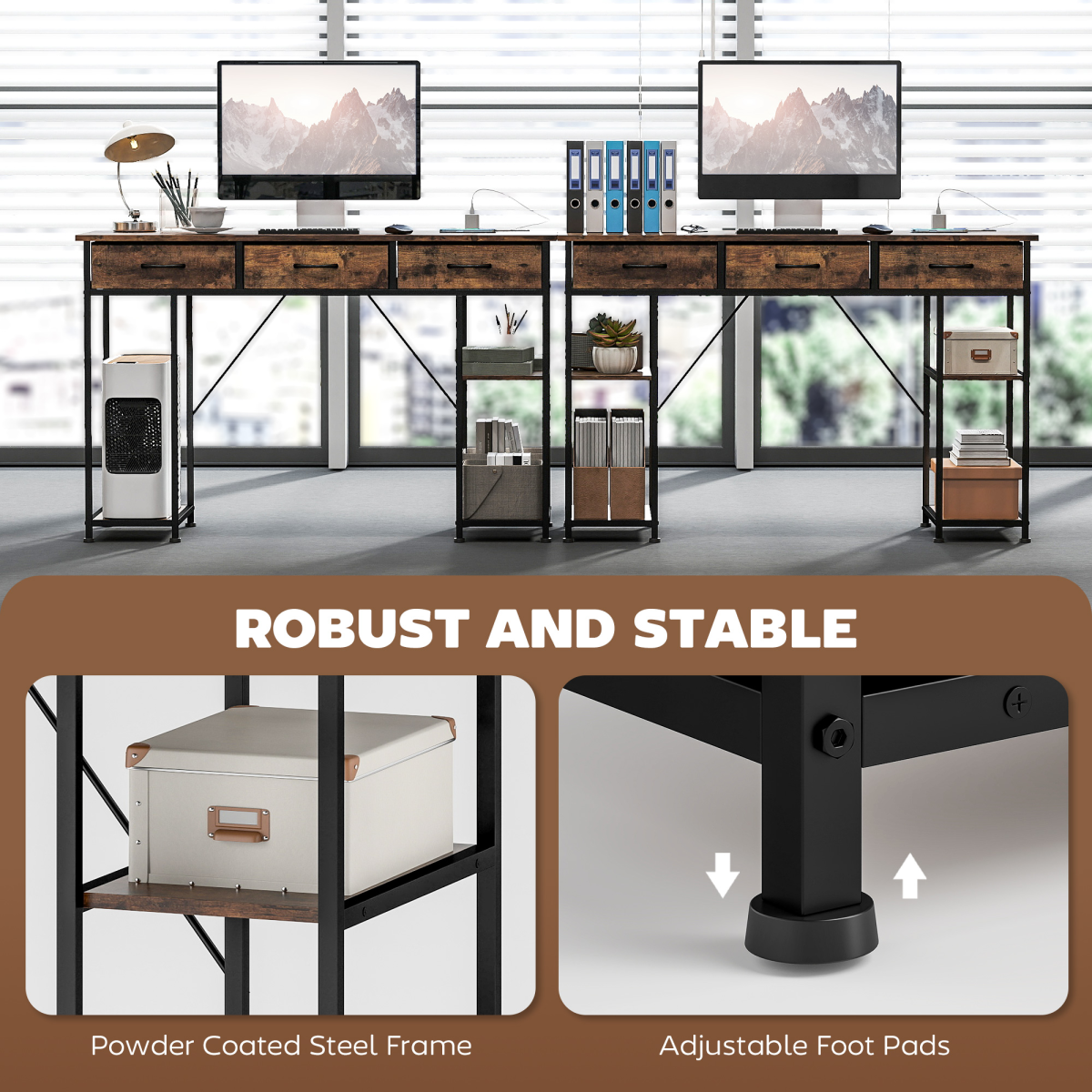HOMCOM HOMCOM Computer Writing Desk Full Size Built In Charging Station with Drawers and Shelves for Home Office - Desk