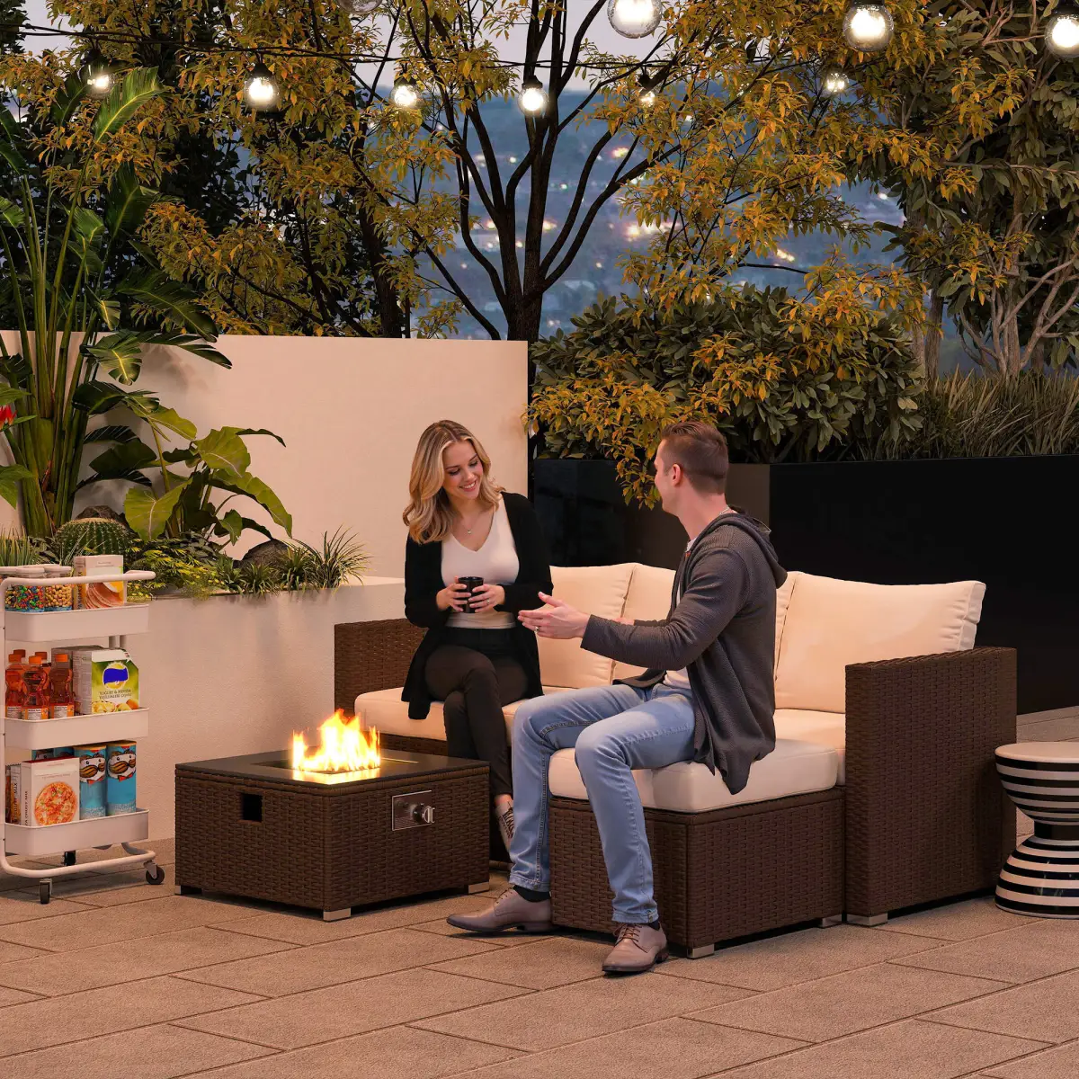 Outsunny Outsunny 4 Seater Rattan Sofa Set with Footstool Thick Cushions - Garden Sofa Sets
