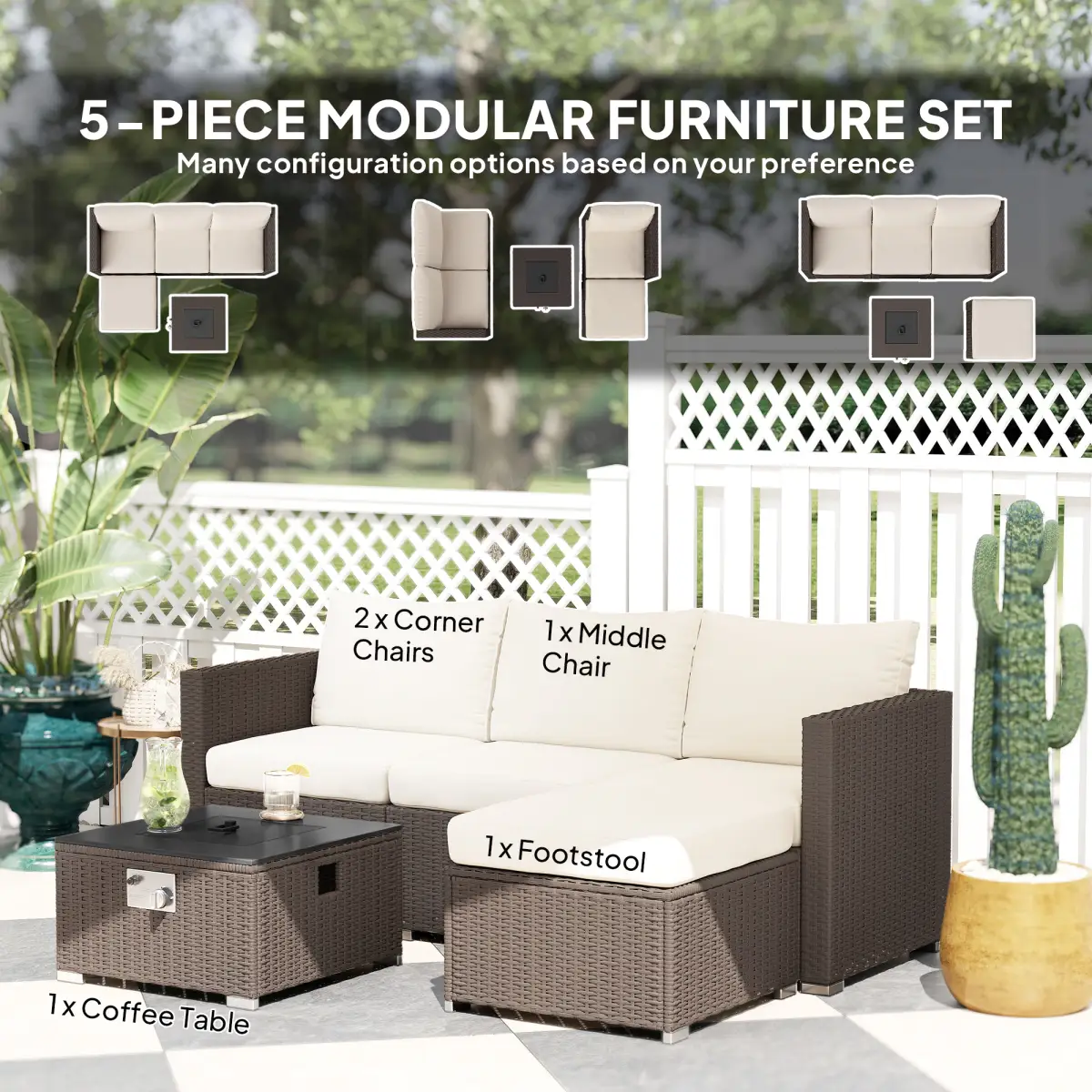 Outsunny Outsunny 4 Seater Rattan Sofa Set with Footstool Thick Cushions - Garden Sofa Sets