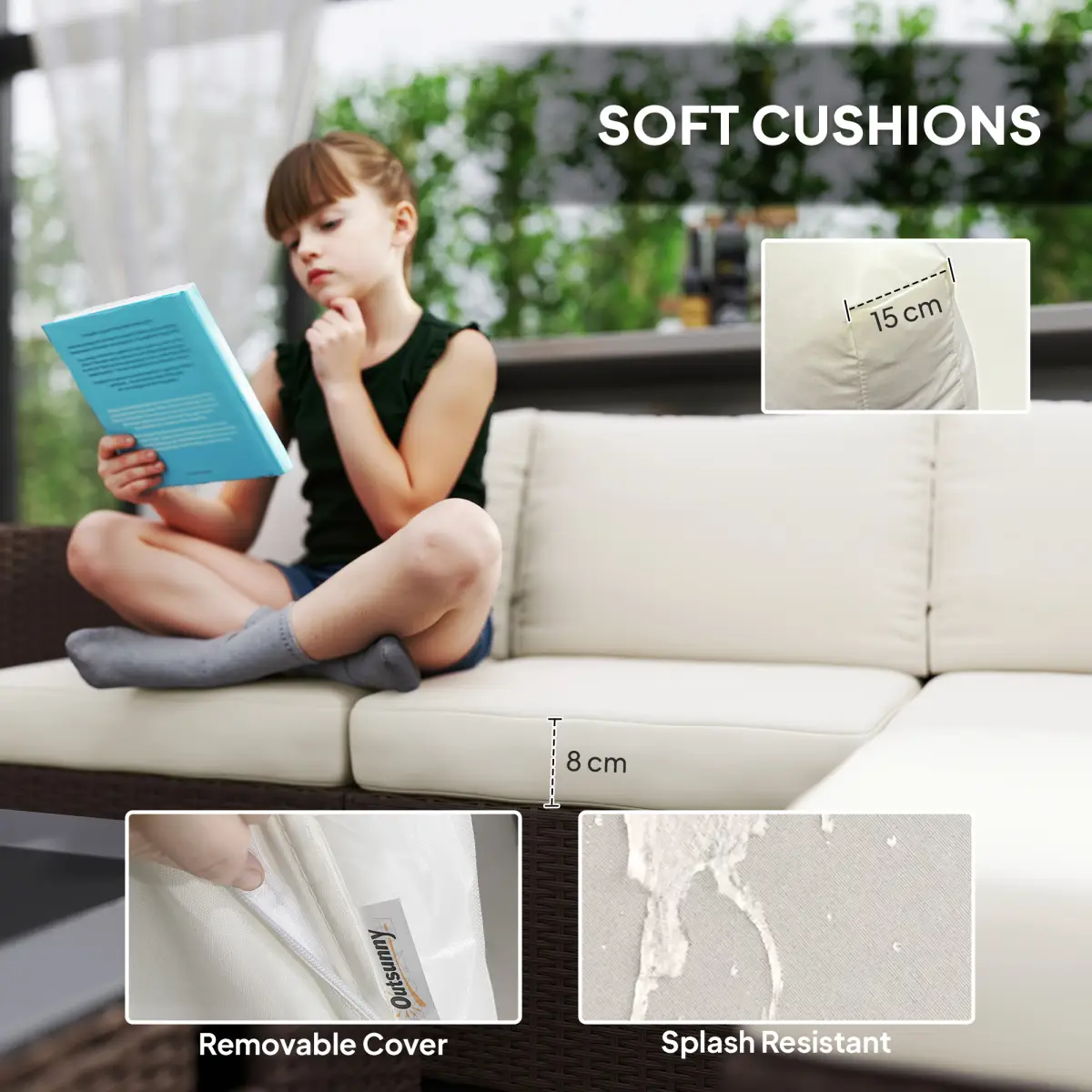 Outsunny Outsunny 4 Seater Rattan Sofa Set with Footstool Thick Cushions - Garden Sofa Sets