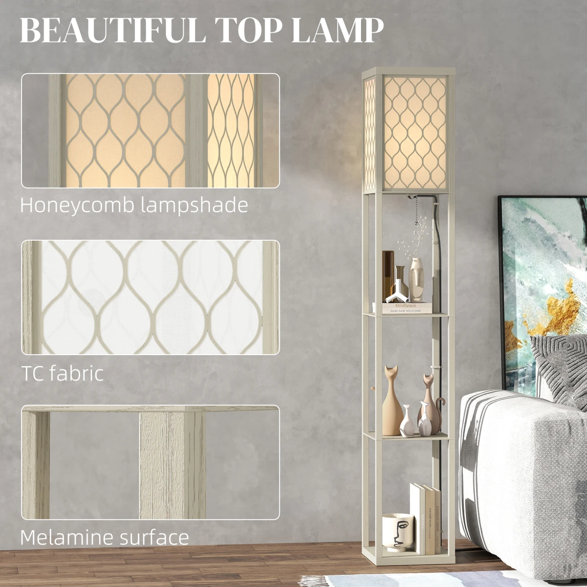HOMCOM HOMCOM Modern Floor Lamp with Three Shelves for Space Savers - Lamp