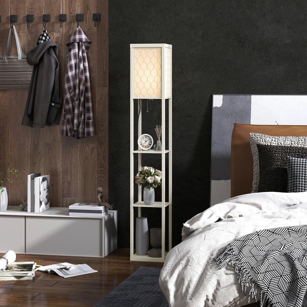 HOMCOM HOMCOM Modern Floor Lamp with Three Shelves for Space Savers - Lamp