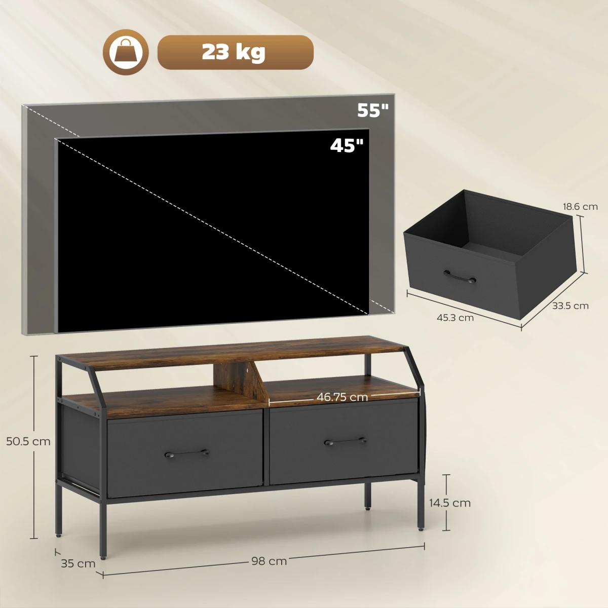 HOMCOM HOMCOM TV Stand 55Inch Two Foldable Drawers Living Room - TV Unit