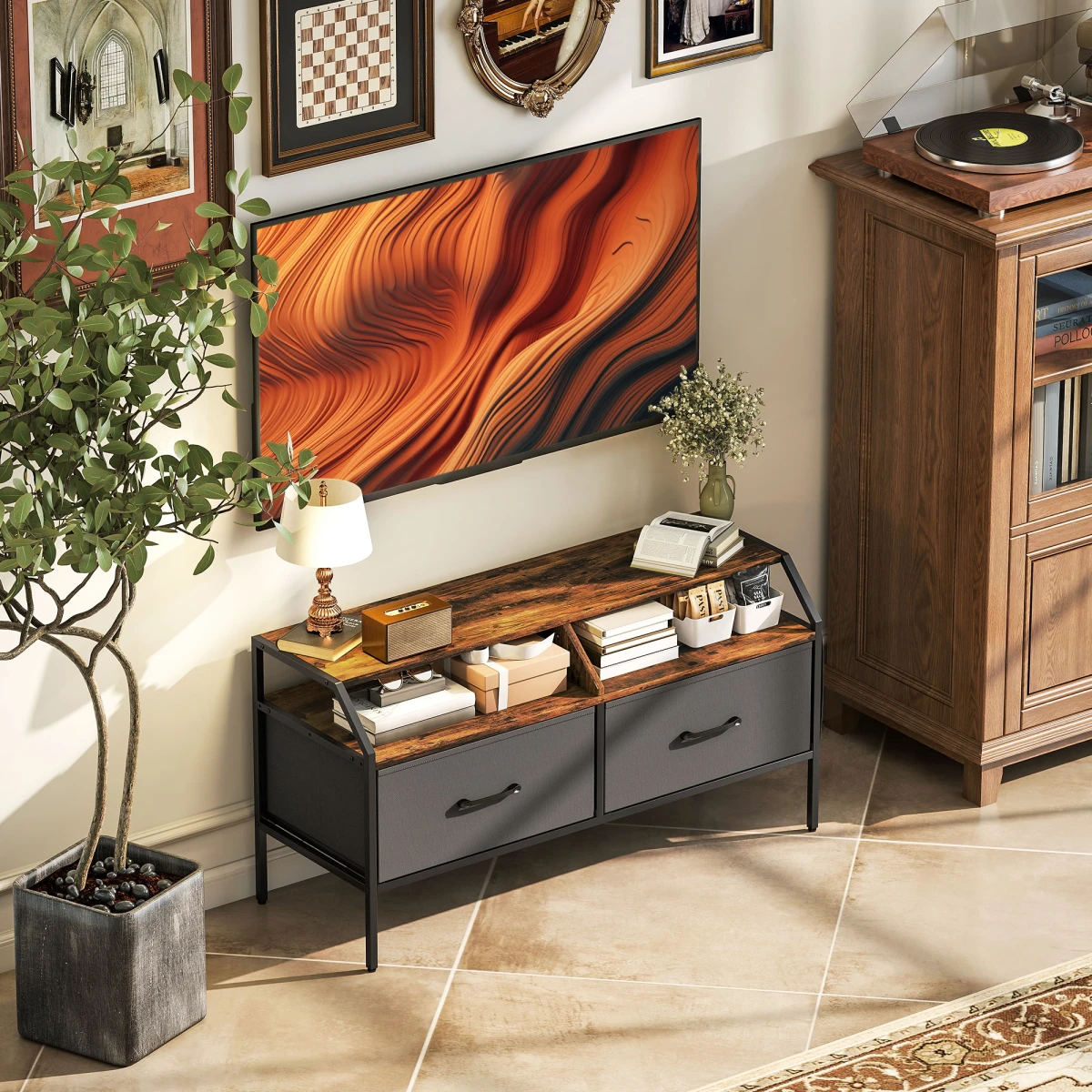 HOMCOM HOMCOM TV Stand 55Inch Two Foldable Drawers Living Room - TV Unit
