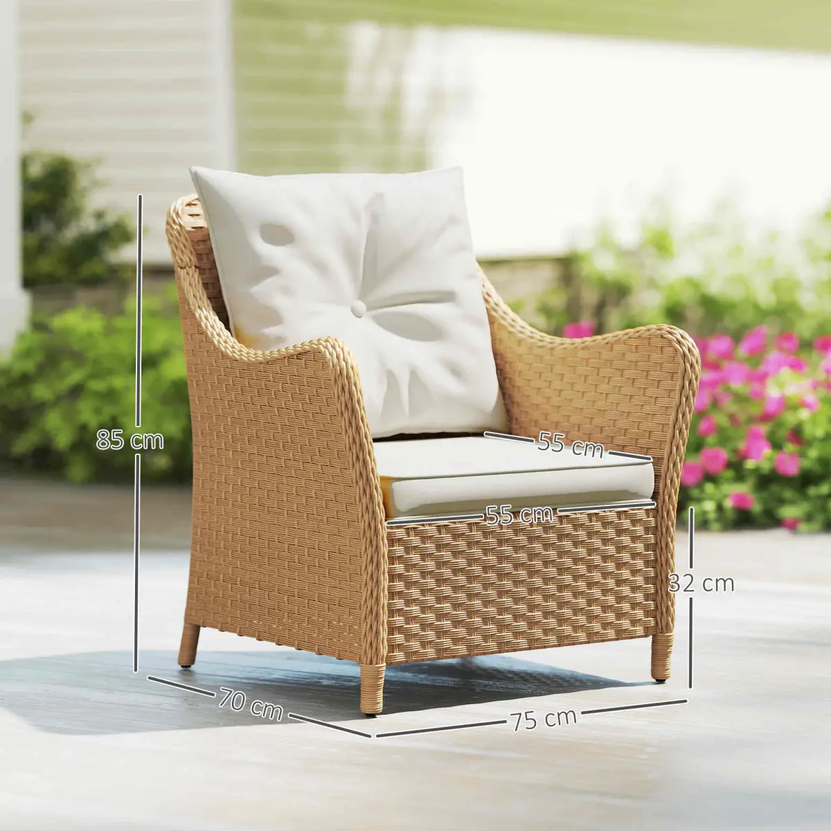Outsunny Outsunny 2 Pieces Rattan Garden Chairs, Cushioned Rattan Chairs - Garden Chairs