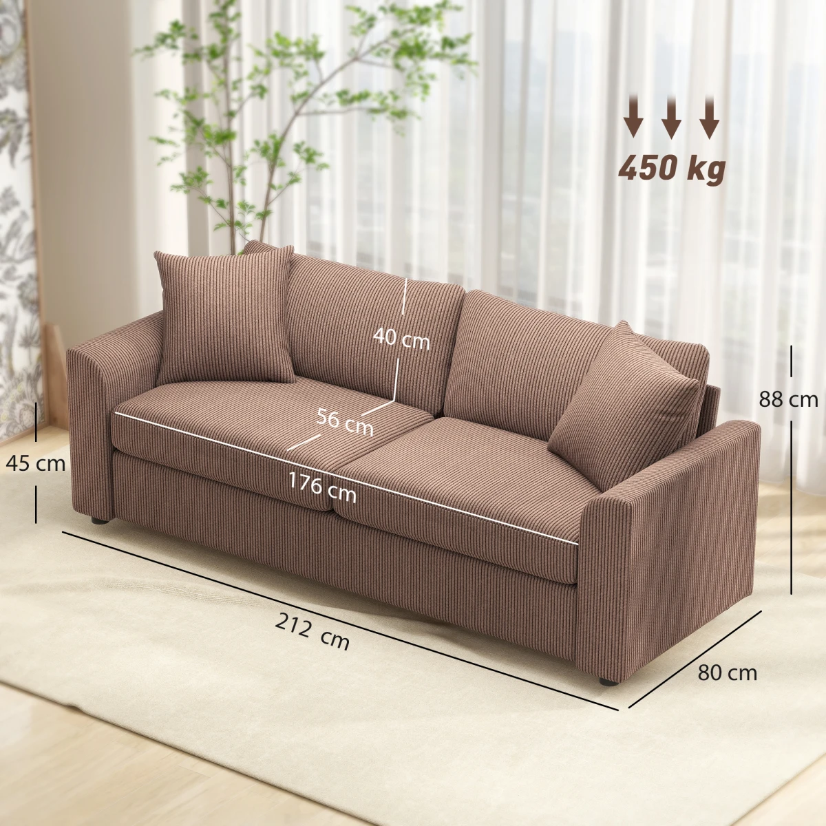 HOMCOM 212cm Sofa JumboCord SpringCushion Living Room by HOMCOM