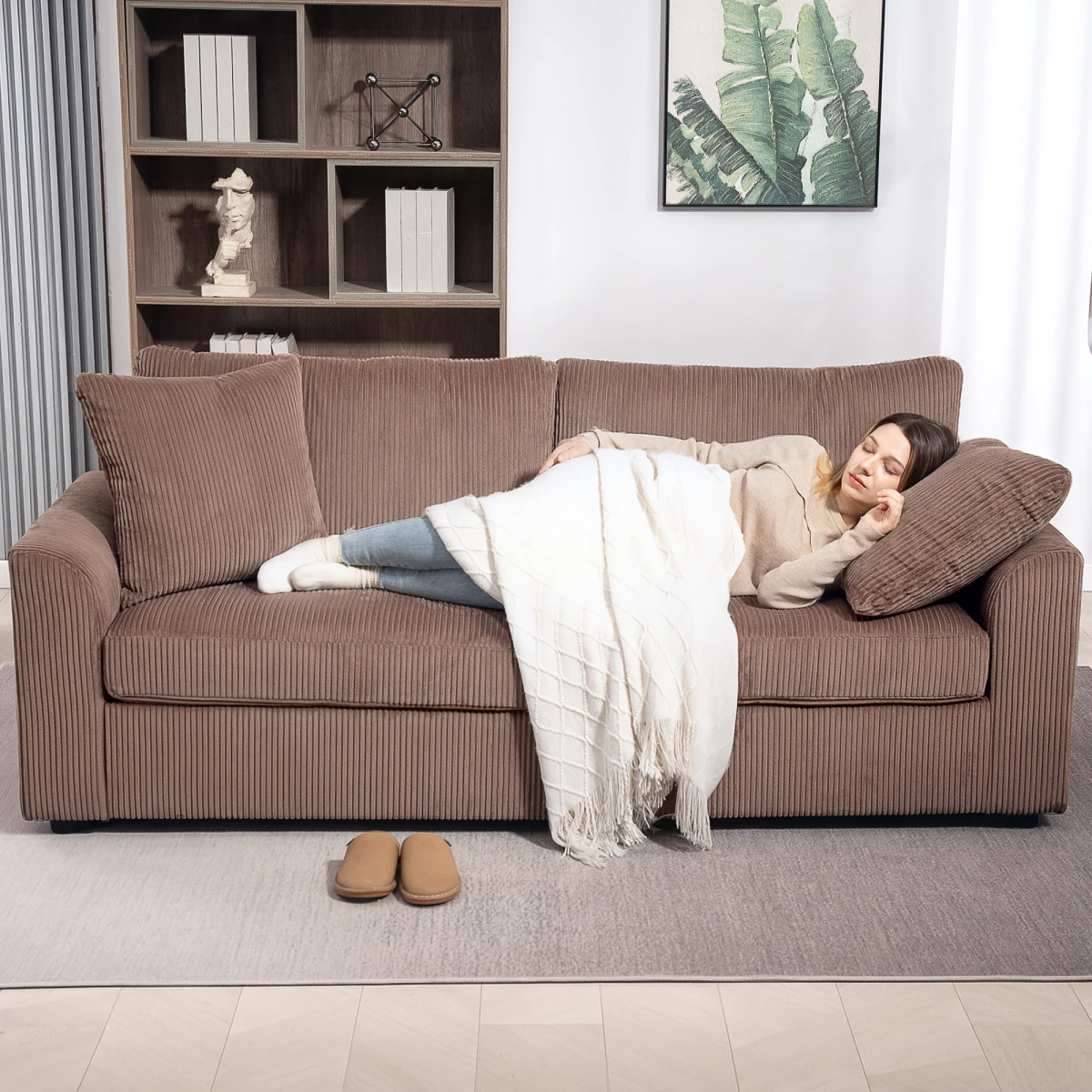 HOMCOM 212cm Sofa JumboCord SpringCushion Living Room by HOMCOM