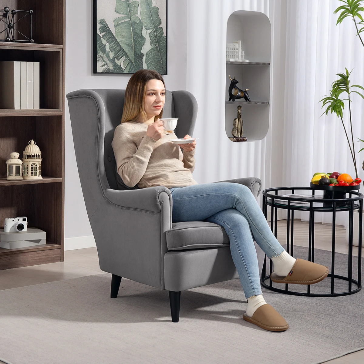 HOMCOM HOMCOM Wingback Chair 70cm High Velvet Comfort Living Room - Accent Chair