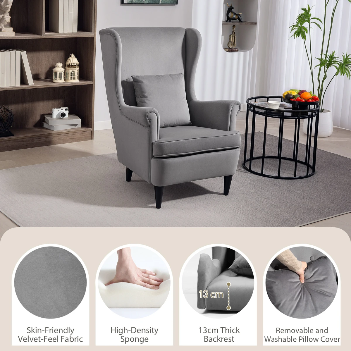 HOMCOM HOMCOM Wingback Chair 70cm High Velvet Comfort Living Room - Accent Chair