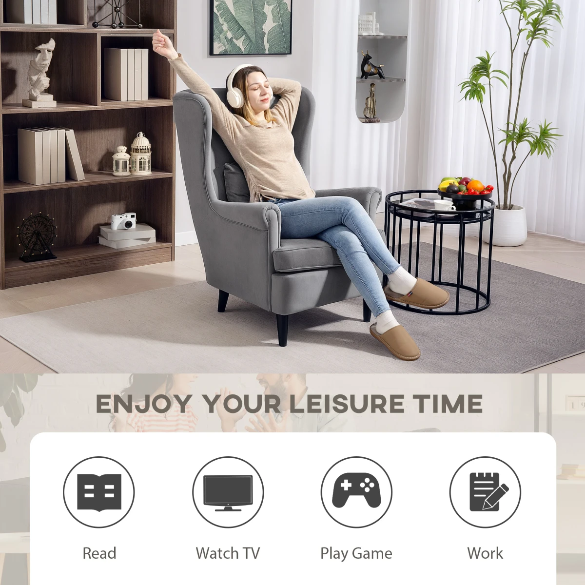 HOMCOM HOMCOM Wingback Chair 70cm High Velvet Comfort Living Room - Accent Chair