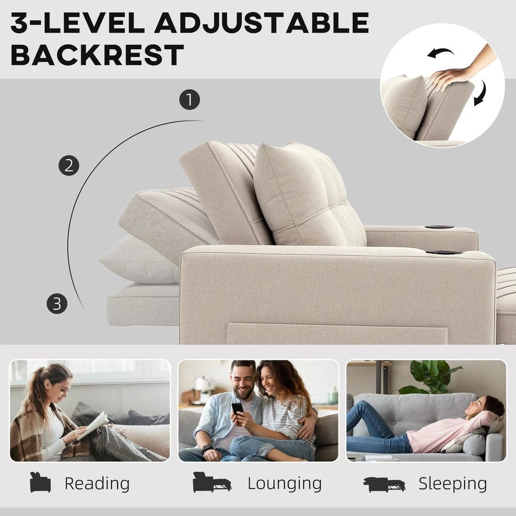 HOMCOM 2 Seater Sofa Bed With Pockets For Small Rooms - Sofa